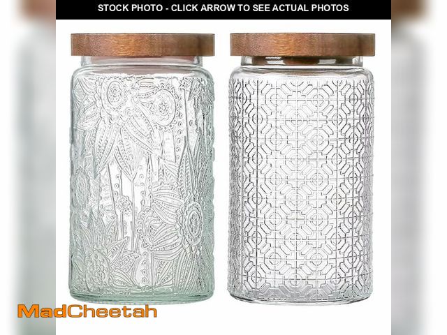 Lot 74-14274549 - yoqelt Vintage Glass Jars with Wooden Lids, 2 Pack 34 oz Airtight Glass Food Storage Containers Sets...