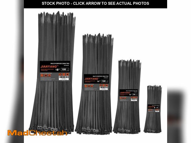 Lot 74-14215748 - Zip Ties Assorted Size,8+12+14+18 Inch Double Sided Toothed,100 LBS Tensile Strength Heavy Duty Cabl...