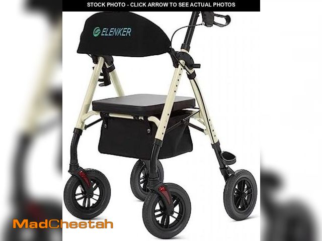 Lot 74-12284606 - ELENKER All-Terrain Rollator Walker with 10" Non-Pneumatic Wheels, Sponge Padded Seat and Backrest, ...