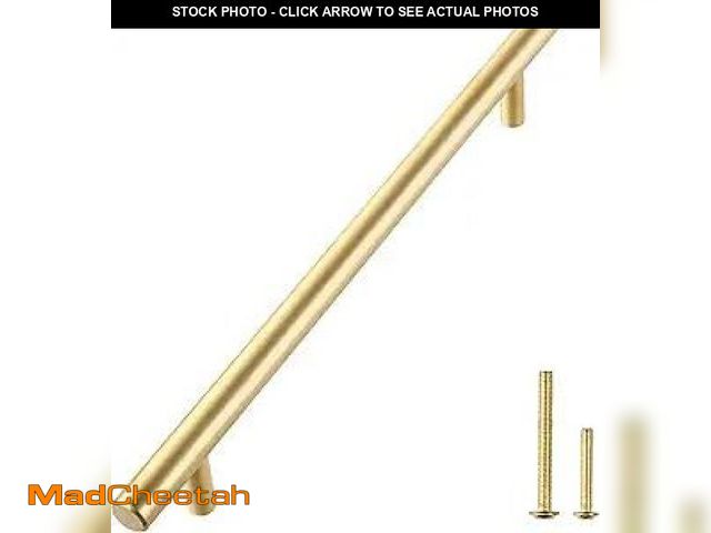 Lot 74-12128972 - QOGRISUN 2-Pack Solid Brass Cabinet Pulls, Gold Euro Style T Bar Handles, 11-1/4-Inch Hole Center fo...