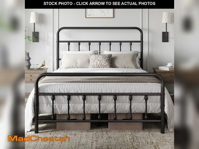 Lot 74-13087326 - Yaheetech Classic Metal Platform Bed Frame Mattress Foundation with Victorian Style Iron-Art Headboa...