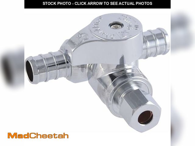 Lot 74-14353129 - SharkBite 1/2 x 1/2 x 1/4 Inch OD Compression Crimp Tee Stop, Quarter Turn, Brass Plumbing Fitting, ...