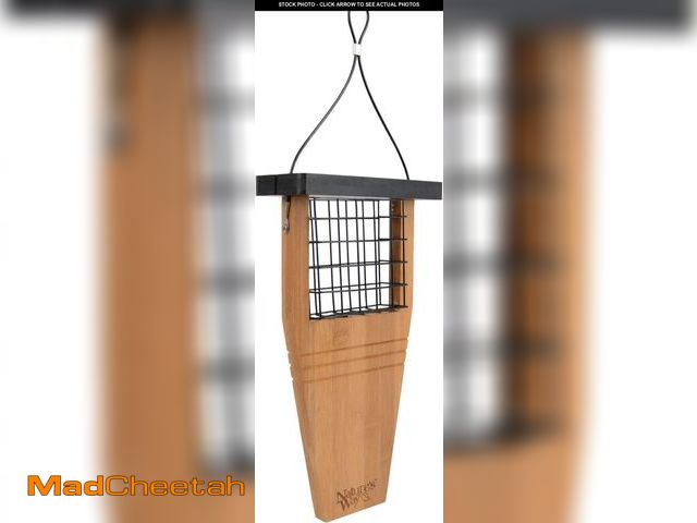 Lot 74-10970587 - Nature's Way Bird Products BWF1 Tail-prop Suet Bird Feeder 12"H x 7.875"L x 3"W, Wood - UNUSED