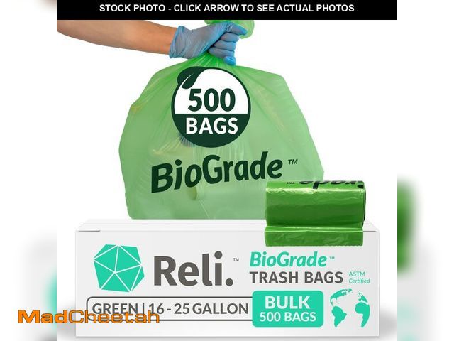 Lot 74-12458403 - Reli. Biodegradable 16-25 Gallon Trash Bags | 500 Count Bulk | ASTM D6954 | Green | Eco-Friendly | O...