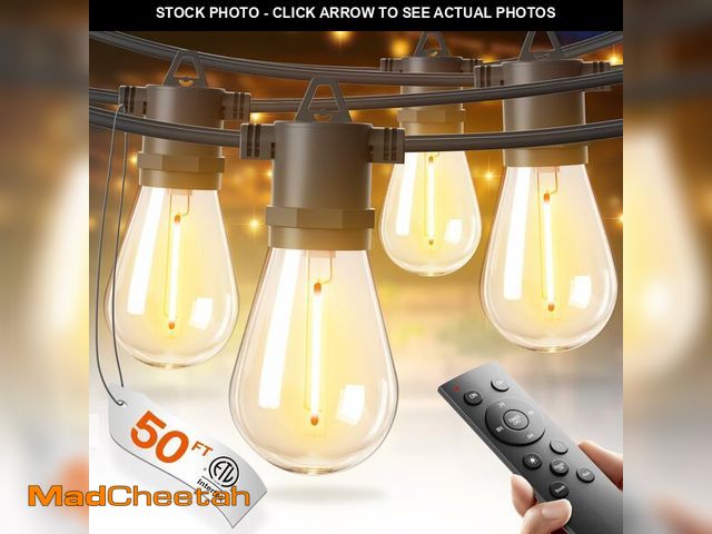 Lot 74-14294137 - addlon 50FT LED Outdoor String Lights with Edison Shatterproof Bulbs, Weatherproof Strand, Commercia...