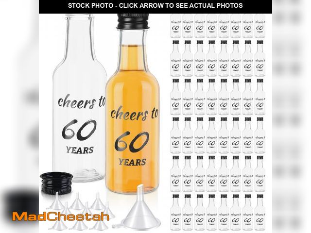 Lot 74-11547479 - Bokon 50 Pcs Cheers to 60 Years Mini Liquor Bottles 1.7 oz Mini Wine Bottles for Guests Women Men 60...