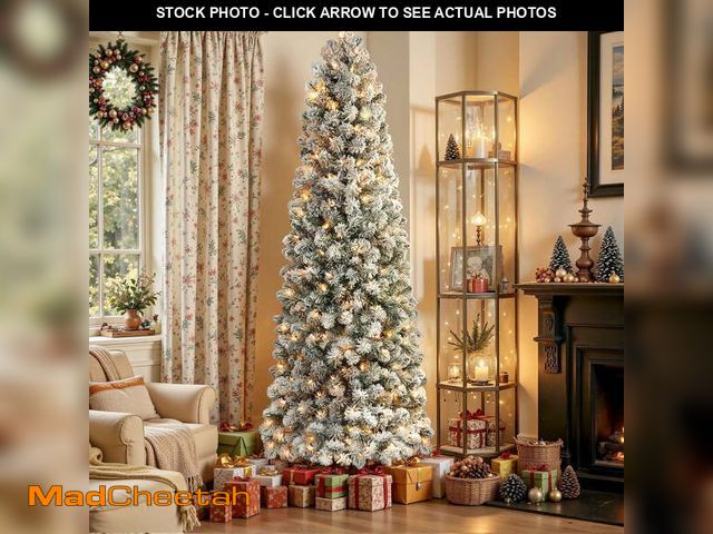Lot 74-12888093 - Alupssuc 7.5ft Prelit Snow Flocked Artificial Pencil Christmas Tree with Warm White Lights, Full Bra...