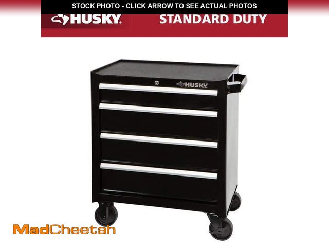 Lot 74-14074394 - Husky 26.5 in. W x 18 in. D Standard Duty 4-Drawer Rolling Tool Cabinet in Gloss Black - USED