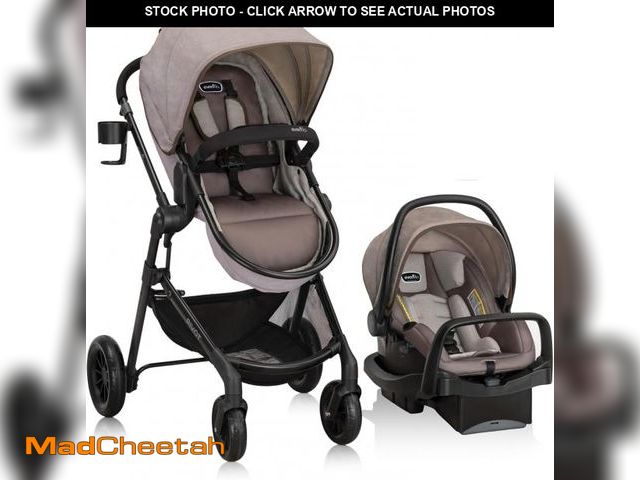 Lot 74-12053858 - Evenflo Pivot Modular Travel System with LiteMax Infant Car Seat (Desert Tan) - UNUSED