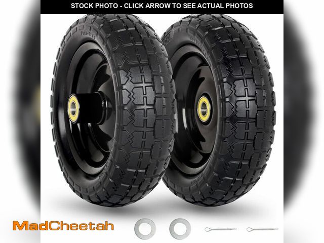 Lot 74-12972505 - GICOOL 10" Flat-Free Solid Tire and Wheel Replacement 4.10/3.50-4, with 5/8" Axle Bore Hole, 2.2" Of...