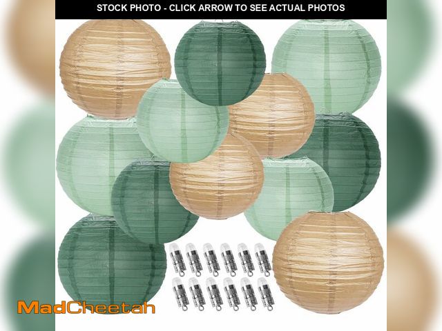 Lot 74-14155306 - YUNXUAN Paper Lanterns Decorative, Sage Green Forest Tan Hanging Round Chinese Lanterns with Lights ...