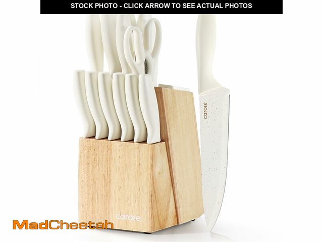 Lot 74-14424530 - CAROTE 15-Piece Knife Set, Wood Block with Built-In Sharpener, Cream - UNUSED