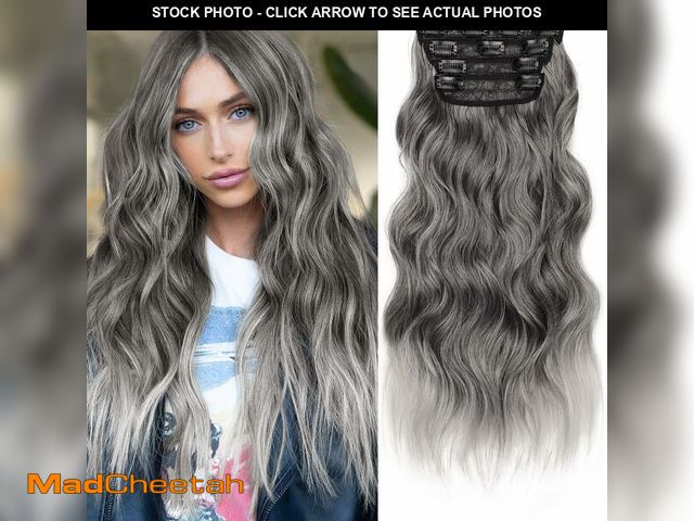 Lot 74-14269181 - KooKaStyle Clip in Synthetic Hair Extensions Long Wavy 4PCS Thick Hairpieces Grey Sliver Mixed Fiber...