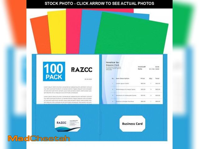 Lot 74-12221711 - Two Pocket Folders, RAZCC 100 Pack File Folders with Pockets Fit Letter Size Paper, Thick Paper File...