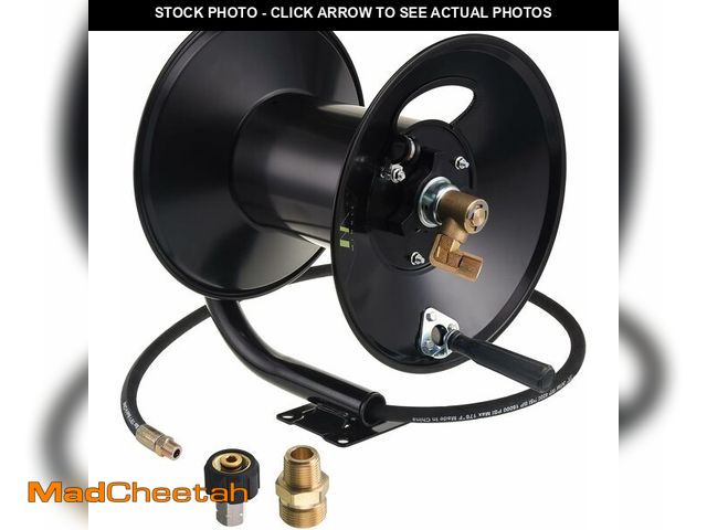 Lot 74-13710076 - M MINGLE High Pressure Washer Hose Reel 150ft, Heavy Duty Steel Hose Reel, Manual Crank Power Washer...