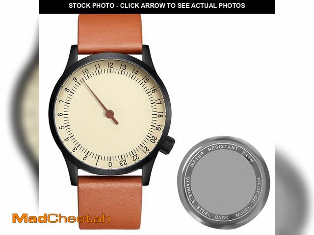 Lot 74-14298443 - JIANDUN Swiss Movement Men's One Hand 24 Hour Watch Single Hand Black Case with Italian Leather Stra...