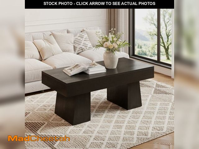 Lot 74-12899423 - LITTLE TREE Farmhouse Coffee Table, 47 Inches Wooden Rectangular Accent Center Tables with Thick Bas...