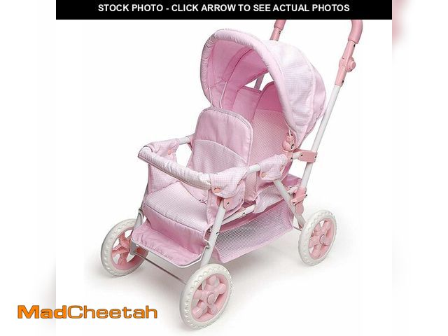 Lot 74-14348513 - Badger Basket Double Front to Back Stroller for Dolls - Lightweight Foldable Toy Pram with Gingham F...