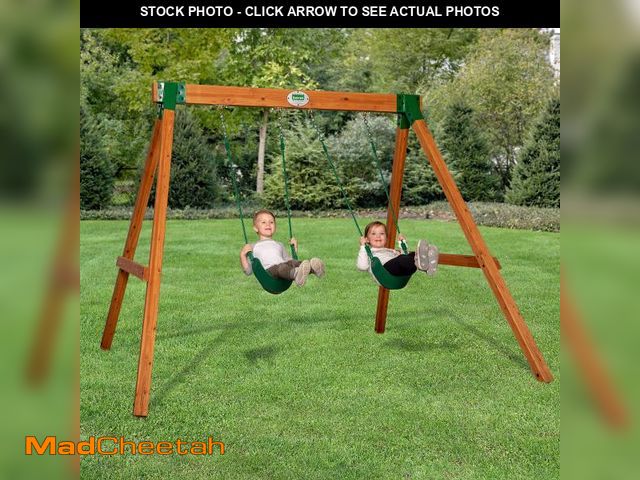 Lot 74-12039823 - Backyard Discovery Durango Cedar Wood Swing Set Kit with Classic A-Frame, Two Belt Swings, Pinch-Fre...