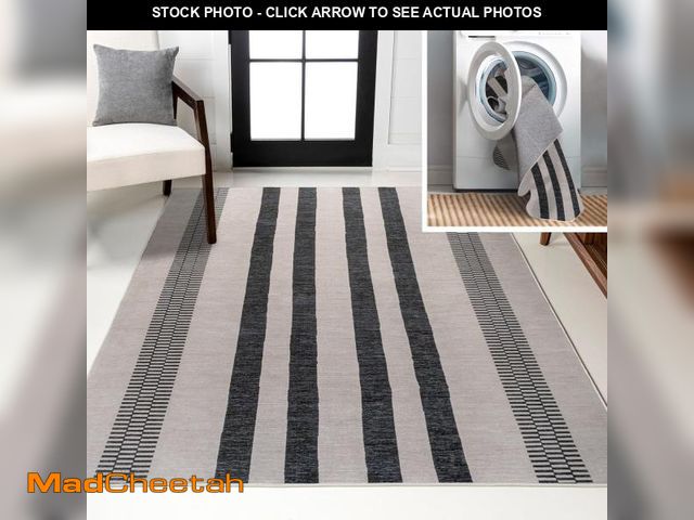 Lot 74-12367608 - JONATHAN Y Machine Washable Indoor Area Rug 4X6 Ivory/Dark Gray, Vichy Geometric Striped for Living ...