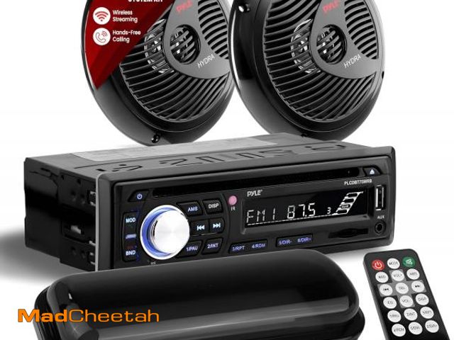 Lot 74-12098441 - Pyle, Bluetooth Car Stereo, Single DIN Radio, Marine Stereo Receiver Kit with Waterproof 6.5" Speake...