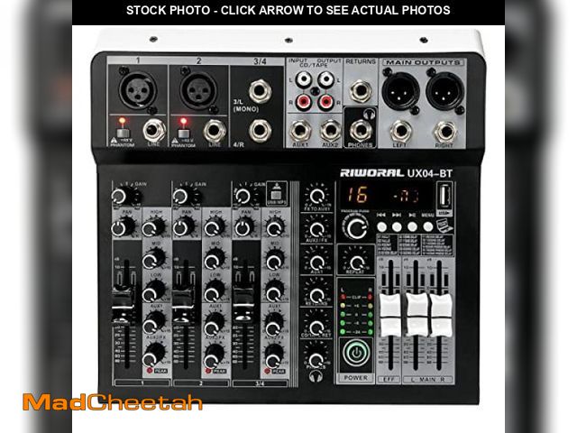 Lot 74-9408159 - 4 Channel Audio Mixer DJ Mixer Sound Board 16-Bit DSP Effect USB Audio Interface Effects +48V Phanto...