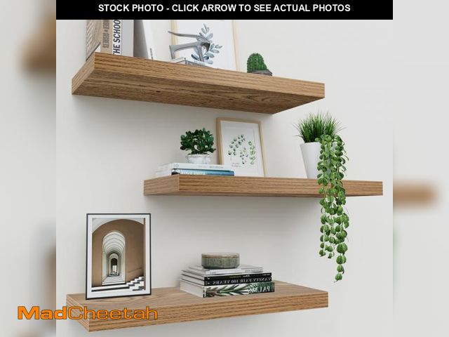 Lot 74-11558216 - Upassion Floating Shelves for Wall Set of 3, 16" Rustic Wood Wall Shelves for Home Decor, Frame Disp...