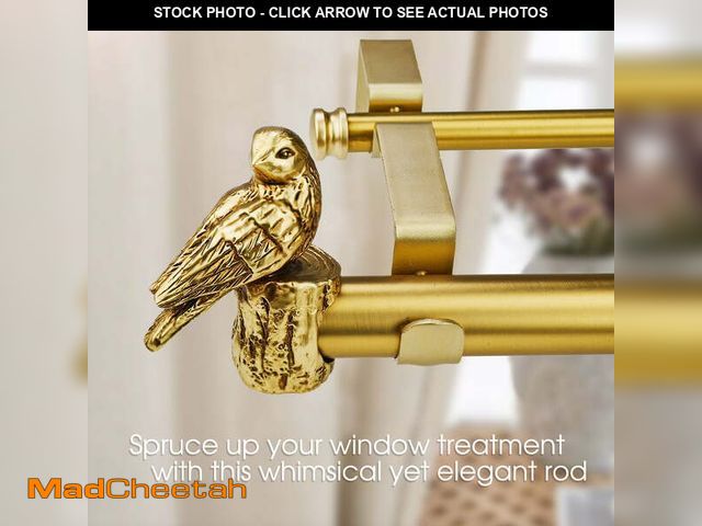 Lot 74-13766474 - 1-1/8 Inch Diameter Gold Curtain Rod with Bird Design Finials, 72-144'' - UNUSED