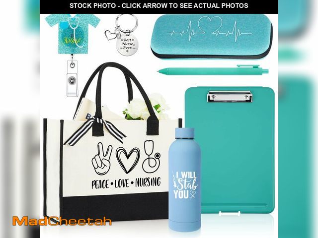 Lot 74-14053488 - Teenyyou 7 Pcs Nurse Week Appreciation Gifts Canvas Bag Tumbler Pen Keychain Folder Badge Holder Ste...