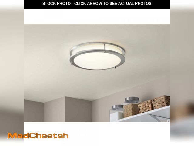 Lot 74-12491979 - Hampton Bay Flaxmere 14 in. Modern Brushed Nickel Selectable 3 CCT Integrated LED Flush Mount for Ki...