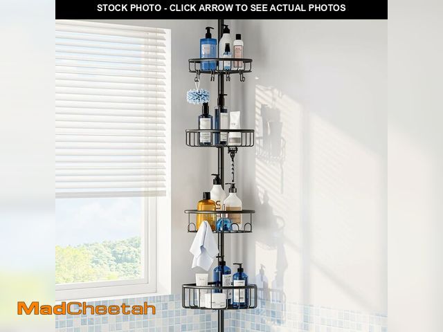 Lot 74-13709392 - Corner Shower Caddy Tension Pole: Stainless Steel Rustproof 4-Tier Shower Organizer - 47-121 inch Ad...
