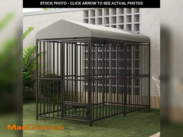 Lot 74-12657993 - 8X4x6FT Large Outdoor Dog Kennel, Heavy Duty Metal Dog Cage with Waterproof Roof, Rotating Feeding B...