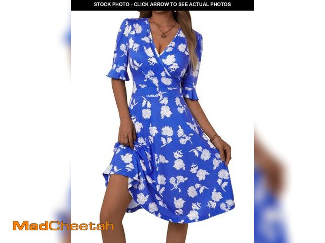Lot 74-12369962 - VETIOR Summer Womens Graduation Sexy Dresses 2025 Blue Floral Wrap A Line 1/2 Sleeves Boho Beach Chu...