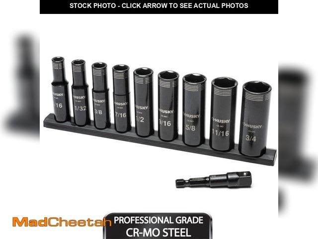 Lot 74-12592281 - *MISSING TWO* Husky 3/8 in. Drive Thin Wall SAE Deep 6-Point Impact Socket Set (10-Piece) *MISSING T...