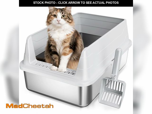 Lot 74-13954618 - Stainless Steel Cat Litter Box, Odor Free Metal Litter Box with High Sides Lid, Open Top Low Entry L...