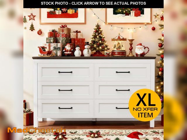 Lot 74-12802865 - Homall 6-Drawer Wood Dresser for Bedroom, Large Storage Cabinet with Anti-Tip Safety and Footstool-I...