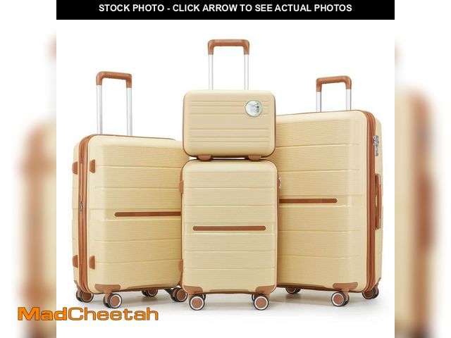 Lot 74-13307519 - INNOBULE 4 Bags 4-Piece Apricot Cream PP 3-Level Aluminum Lightweight and Durable Expandable Luggage...