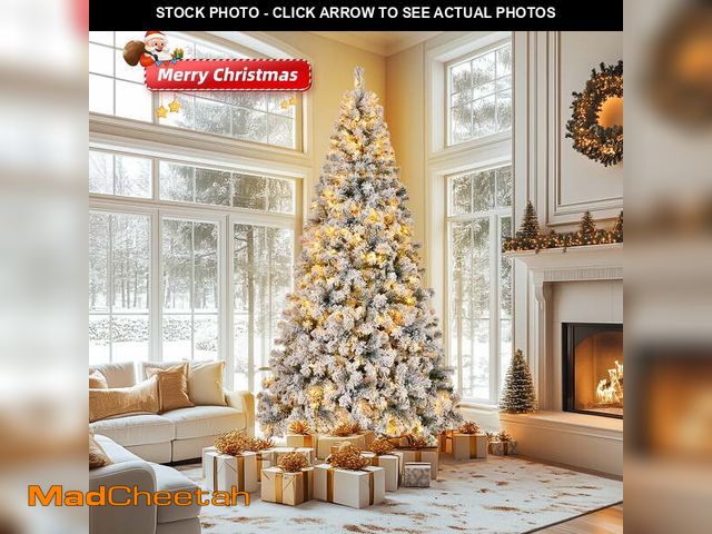 Lot 74-12832414 - Ktaxon 8 FT Pre-lit Flocked Christmas Tree, Artificial Hinged Xmas Tree, 500 Lights for Holiday Part...