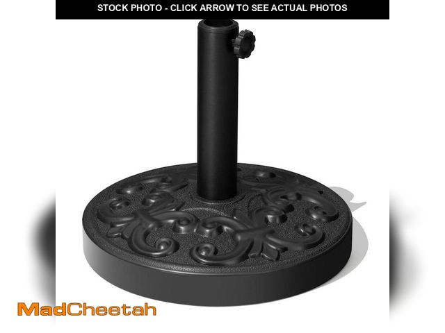 Lot 74-14290988 - Pellebant 30 lbs. Heavy-Duty Round Concrete Patio Market Umbrella Base in Black with Adjustable Adap...
