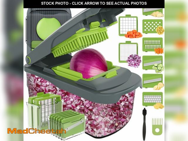 Lot 74-13628563 - Ourokhome Food Chopper Manual Hand with Container, Mandolin Vegetable Slicer Onion Dicer with 8 Blad...