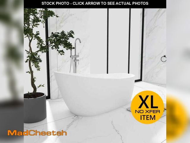 Lot 74-12775001 - JimsMaison 59 in. x 31 in. Acrylic Single Slipper Flatbottom Freestanding Soaking Bathtub in White -...