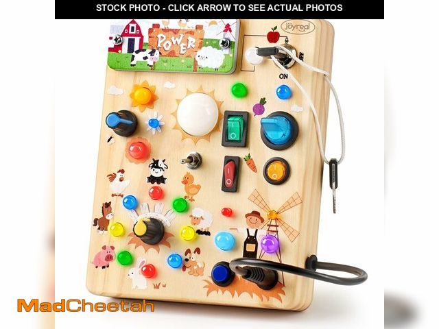Lot 74-12713481 - Joyreal Montessori Busy Board Wooden Sensory Toys for Toddler with LED Light Up Switch, Baby Fidget ...