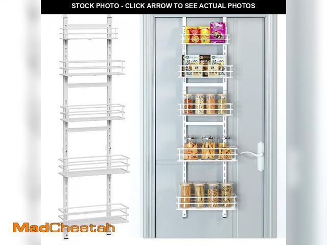 Lot 74-11555591 - Purdaz Adjustable 5-Tier Over the Door Pantry Organizer, Spice Rack, Narrow Hanging Shelf for Kitche...