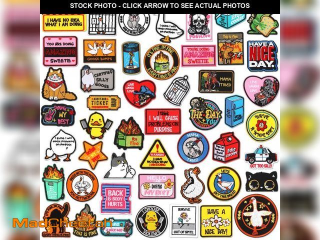 Lot 74-12222268 - Wavwavw 50 Pcs Funny Embroidered Iron on Patches with Words Sew on Cartoon Style Iron on Patches Col...