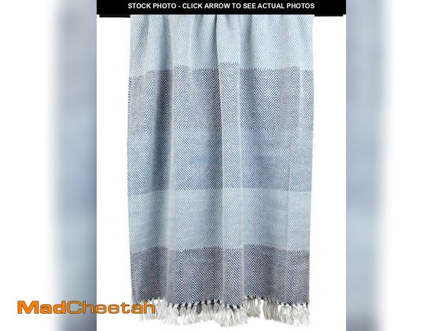 Lot 74-12435101 - DII Herringbone Striped Collection Cotton Throw Blanket, 50x60, Blue - USED