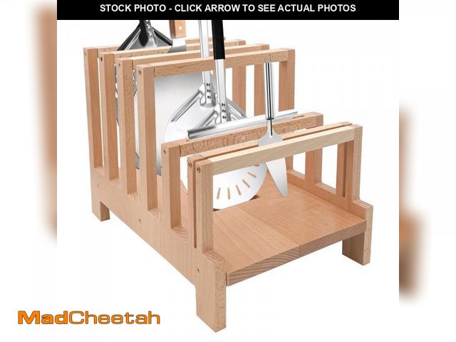 Lot 74-12277043 - SECOAT Pizza Peel Rack Bamboo Holder Rack with 6 Slot for Display Pizzas Paddle,Turning Oven Storage...