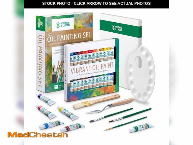 Lot 74-13632106 - XXL Oil Paint Set - 24 Paints, 25 Brushes, 1 Canvas, and Art Palette - Oil Painting Supplies for Kid...