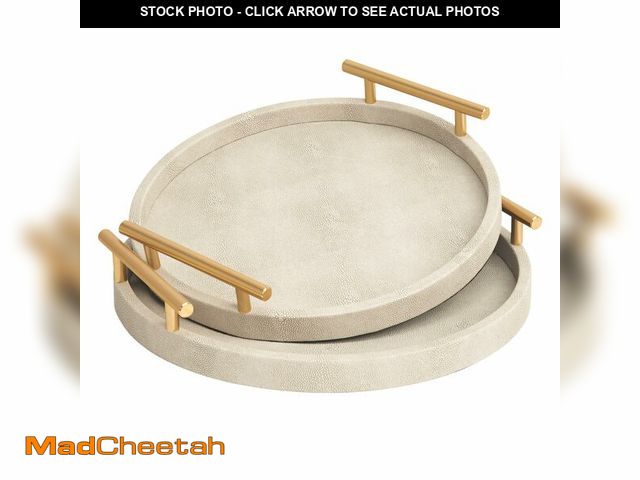 Lot 74-13549727 - UPPER DECOR Modern Shagreen Tray, Round Serving Tray with Gold Polished Metal Handles, Decorative Tr...