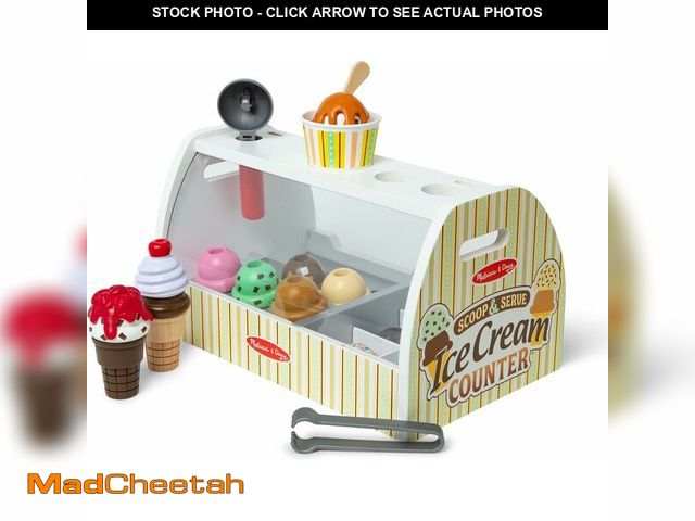 Lot 74-13042280 - Melissa &amp; Doug Wooden Scoop &amp; Serve Ice Cream Counter, Pretend Play Store, 28 Toy Food &amp;...