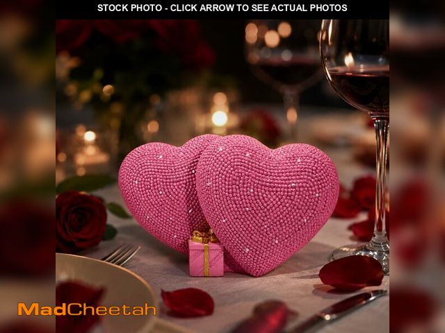 Lot 74-14272229 - Shlinnuo Double Heart Decorative Figurine with Mini Gift Box, Romantic Glittery Statue Home Decor Ac...